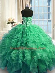 Sleeveless Beading and Ruffles Lace Up Ball Gown Prom Dress