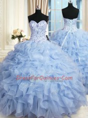 Light Blue Sleeveless Beading and Ruffles Floor Length Sweet 16 Dress