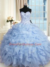 Light Blue Sleeveless Beading and Ruffles Floor Length Sweet 16 Dress