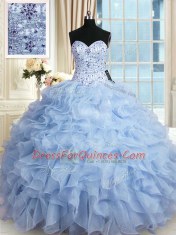 Light Blue Sleeveless Beading and Ruffles Floor Length Sweet 16 Dress