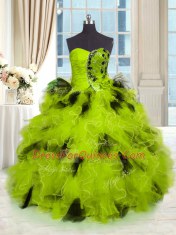 Modest Floor Length Lace Up Quinceanera Dress Multi-color for Military Ball and Sweet 16 and Quinceanera with Beading and Ruffles