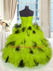 Modest Floor Length Lace Up Quinceanera Dress Multi-color for Military Ball and Sweet 16 and Quinceanera with Beading and Ruffles
