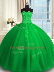 Green Sleeveless Floor Length Appliques and Embroidery Lace Up 15 Quinceanera Dress