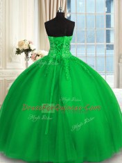 Green Sleeveless Floor Length Appliques and Embroidery Lace Up 15 Quinceanera Dress