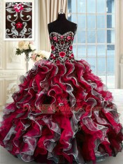 Multi-color Lace Up Quinceanera Gown Beading and Appliques Sleeveless Floor Length