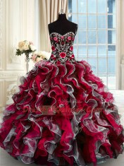 Multi-color Lace Up Quinceanera Gown Beading and Appliques Sleeveless Floor Length