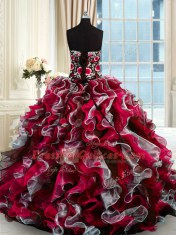 Multi-color Lace Up Quinceanera Gown Beading and Appliques Sleeveless Floor Length