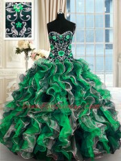 Multi-color Lace Up Sweet 16 Dresses Beading and Ruffles Sleeveless Floor Length