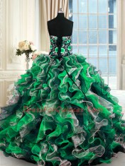 Multi-color Lace Up Sweet 16 Dresses Beading and Ruffles Sleeveless Floor Length