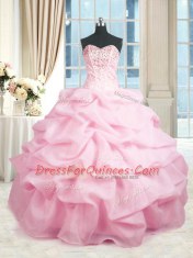 Lovely Floor Length Ball Gowns Sleeveless Pink Ball Gown Prom Dress Lace Up