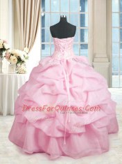 Lovely Floor Length Ball Gowns Sleeveless Pink Ball Gown Prom Dress Lace Up
