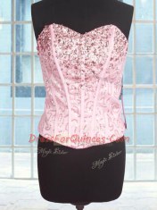 Lovely Floor Length Ball Gowns Sleeveless Pink Ball Gown Prom Dress Lace Up