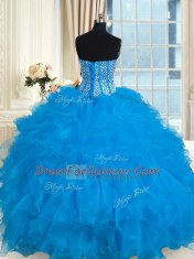 Baby Blue Quinceanera Gown Military Ball and Sweet 16 and Quinceanera and For with Beading and Ruffles Sweetheart Sleeveless Lace Up