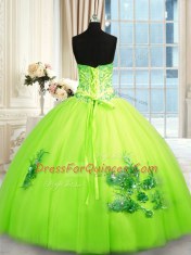 New Style Sleeveless Floor Length Beading and Appliques and Embroidery Lace Up Ball Gown Prom Dress with Yellow Green
