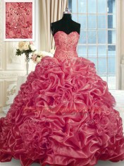 Pick Ups With Train Red Sweet 16 Dress Sweetheart Sleeveless Lace Up