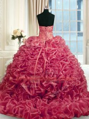 Pick Ups With Train Red Sweet 16 Dress Sweetheart Sleeveless Lace Up
