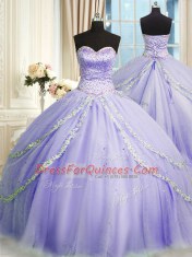 Sleeveless Court Train Lace Up With Train Beading and Appliques Sweet 16 Quinceanera Dress