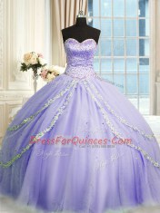 Sleeveless Court Train Lace Up With Train Beading and Appliques Sweet 16 Quinceanera Dress