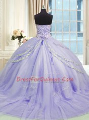 Sleeveless Court Train Lace Up With Train Beading and Appliques Sweet 16 Quinceanera Dress