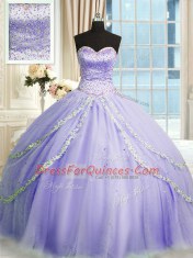Sleeveless Court Train Lace Up With Train Beading and Appliques Sweet 16 Quinceanera Dress
