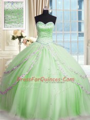 Sleeveless Court Train Beading and Appliques Lace Up 15th Birthday Dress