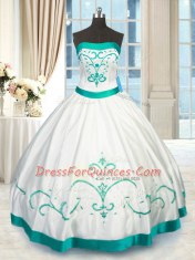 Chic Floor Length White Sweet 16 Quinceanera Dress Strapless Sleeveless Lace Up