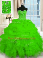 High End Organza Lace Up Sweetheart Sleeveless Floor Length Quinceanera Gown Beading and Ruffles