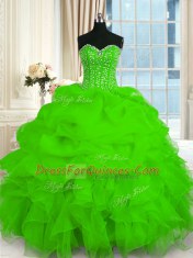 High End Organza Lace Up Sweetheart Sleeveless Floor Length Quinceanera Gown Beading and Ruffles
