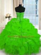 High End Organza Lace Up Sweetheart Sleeveless Floor Length Quinceanera Gown Beading and Ruffles