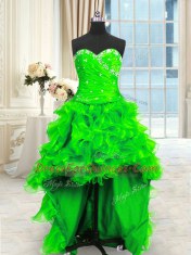 Four Piece Organza Lace Up Sweetheart Sleeveless Floor Length Vestidos de Quinceanera Beading and Ruffles and Ruching