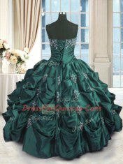 Sleeveless Floor Length Beading and Appliques and Embroidery and Pick Ups Lace Up Sweet 16 Dress with Peacock Green
