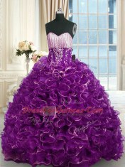 With Train Purple 15th Birthday Dress Sweetheart Sleeveless Brush Train Lace Up