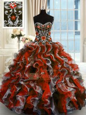 Beautiful Multi-color Organza Lace Up Quinceanera Dress Sleeveless Floor Length Beading and Appliques