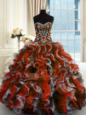 Beautiful Multi-color Organza Lace Up Quinceanera Dress Sleeveless Floor Length Beading and Appliques