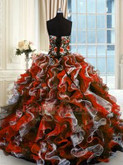 Beautiful Multi-color Organza Lace Up Quinceanera Dress Sleeveless Floor Length Beading and Appliques