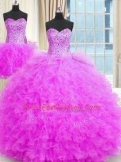 Popular Three Piece Strapless Sleeveless Lace Up 15 Quinceanera Dress Lilac Tulle