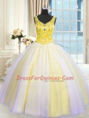 Sweet Sleeveless Lace Up Floor Length Beading and Sequins Quince Ball Gowns