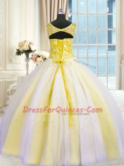 Sweet Sleeveless Lace Up Floor Length Beading and Sequins Quince Ball Gowns