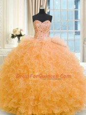 Pretty Three Piece Tulle Sleeveless Floor Length Sweet 16 Dresses and Beading and Ruffles