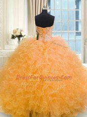 Pretty Three Piece Tulle Sleeveless Floor Length Sweet 16 Dresses and Beading and Ruffles