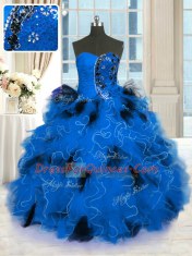 Beading and Ruffles Sweet 16 Dress Blue Lace Up Sleeveless Floor Length