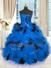 Beading and Ruffles Sweet 16 Dress Blue Lace Up Sleeveless Floor Length