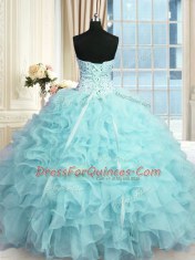 Fine Aqua Blue Vestidos de Quinceanera Military Ball and Sweet 16 and Quinceanera and For with Beading and Ruffles Sweetheart Sleeveless Lace Up