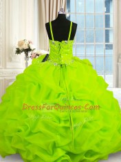Amazing Pick Ups Ball Gowns Vestidos de Quinceanera Yellow Green Spaghetti Straps Organza Sleeveless Floor Length Lace Up