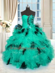 Luxurious Sweetheart Sleeveless Tulle 15 Quinceanera Dress Beading and Ruffles Lace Up