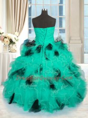 Luxurious Sweetheart Sleeveless Tulle 15 Quinceanera Dress Beading and Ruffles Lace Up