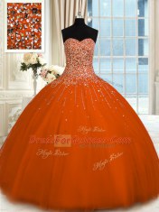 Fantastic Rust Red Sweetheart Neckline Beading Quinceanera Gown Sleeveless Lace Up