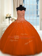 Fantastic Rust Red Sweetheart Neckline Beading Quinceanera Gown Sleeveless Lace Up