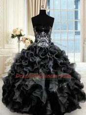 Decent Black Sleeveless Beading and Ruffles Floor Length Quinceanera Dresses