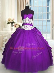 Sleeveless Lace Up Floor Length Beading and Lace and Ruching and Pick Ups Quince Ball Gowns